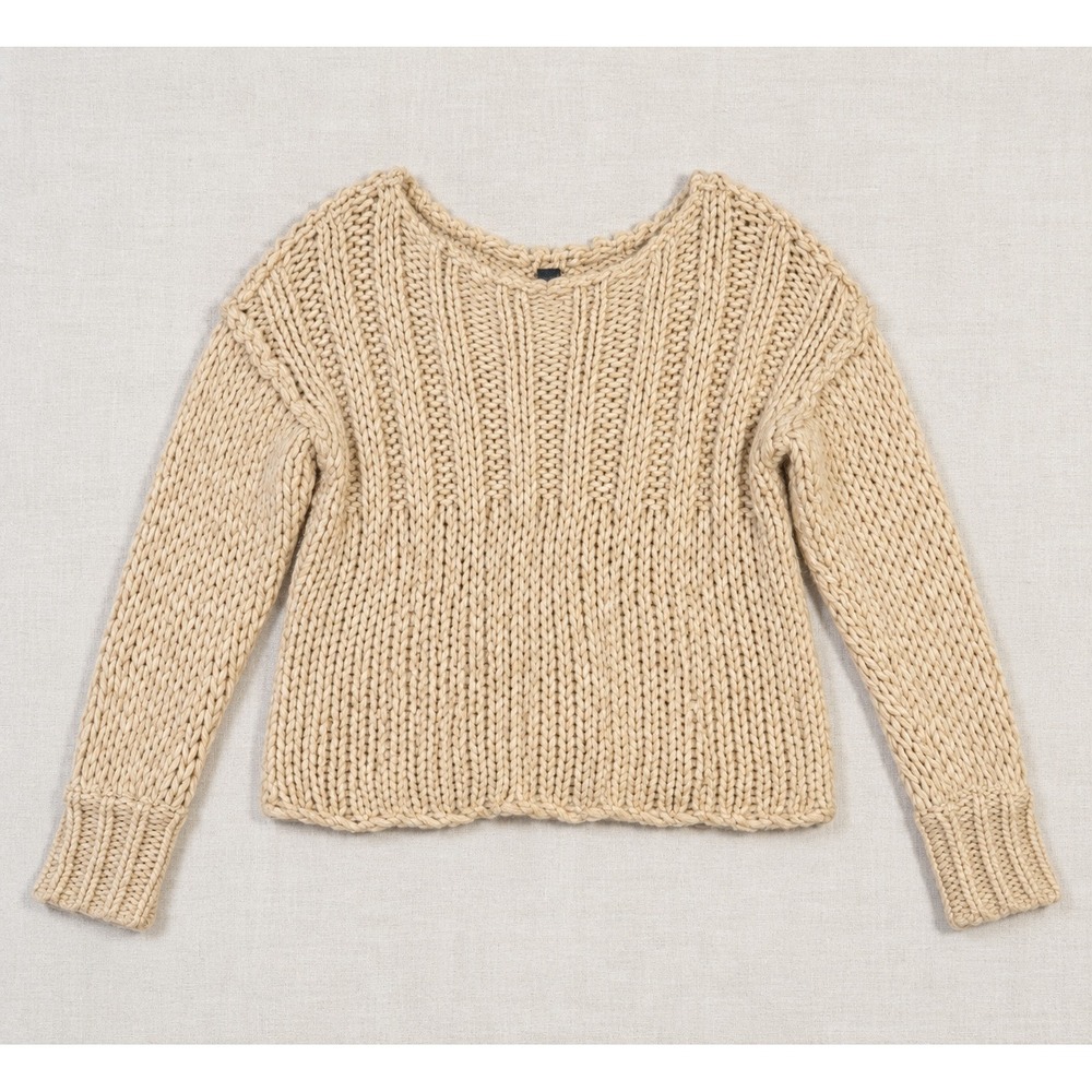 Free People Chunky Knit Ribbed Sweater Cream Beige XS OB1444379